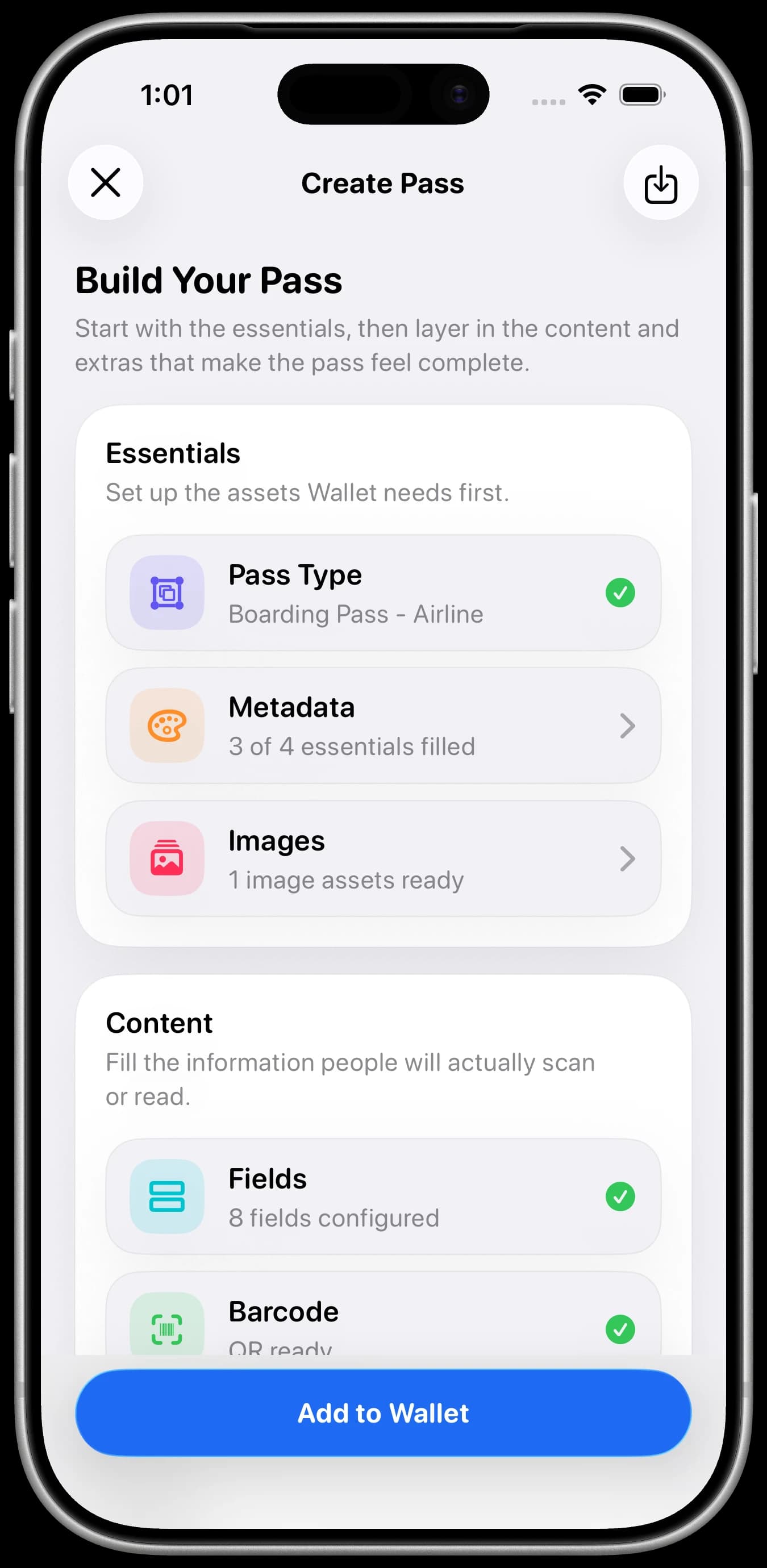 PassMaker editor creating a boarding pass for Apple Wallet